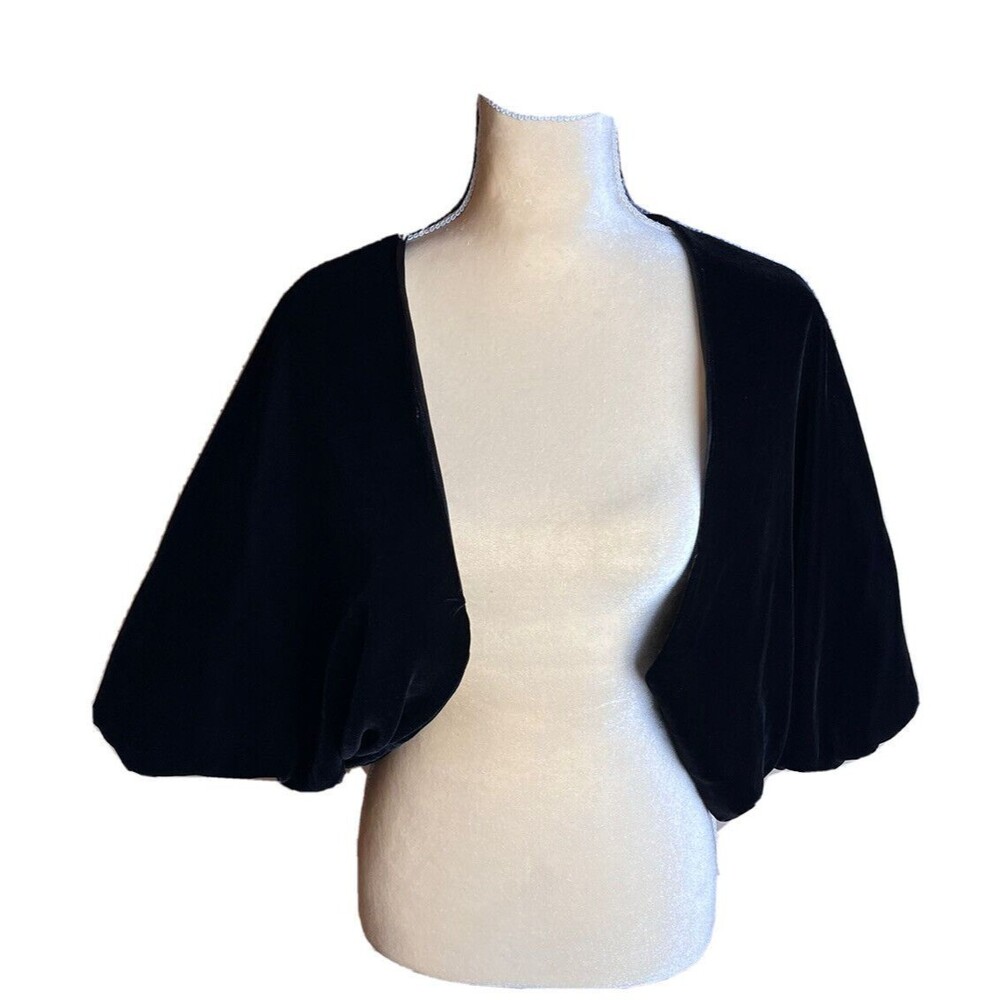 Vintage Giorgio Armani Black Velvet Bolero Shrug Satin Liner W/Studded Signature
